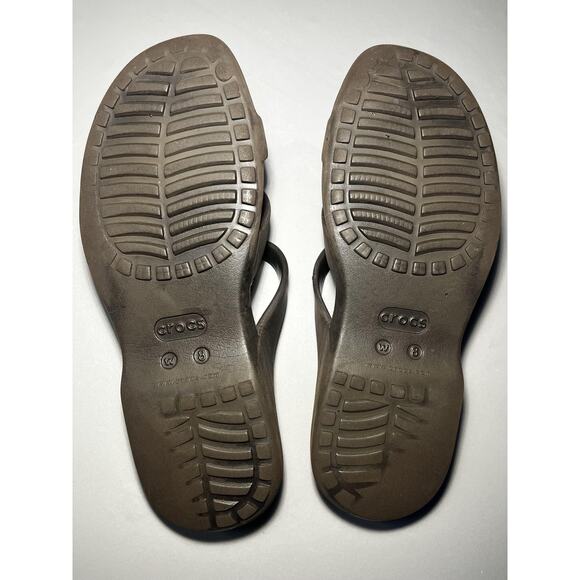 Crocs Sandals Cleo V Womens Size 8 Brown Strappy Slide Ring Detail Croslite - Picture 7 of 8